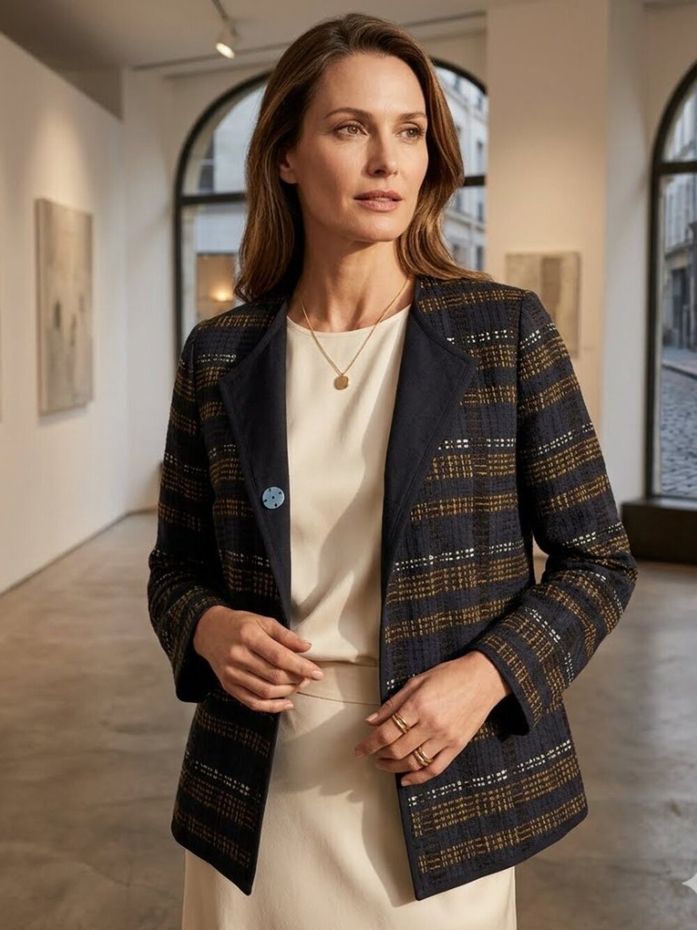 Lafayette 148 New York Women SZ S Blue Textured Pattern Snap Down Blazer Jacket